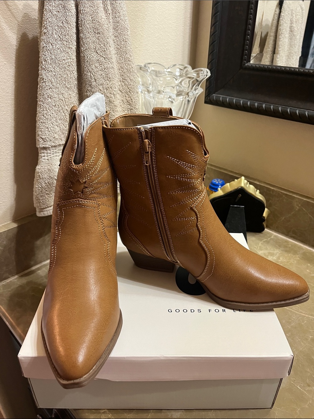 Kohl's Tan Western-Inspired Ankle Booties with Side Zip